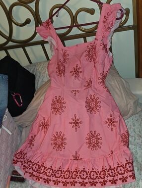 Pink Sundress with Red Embroidery